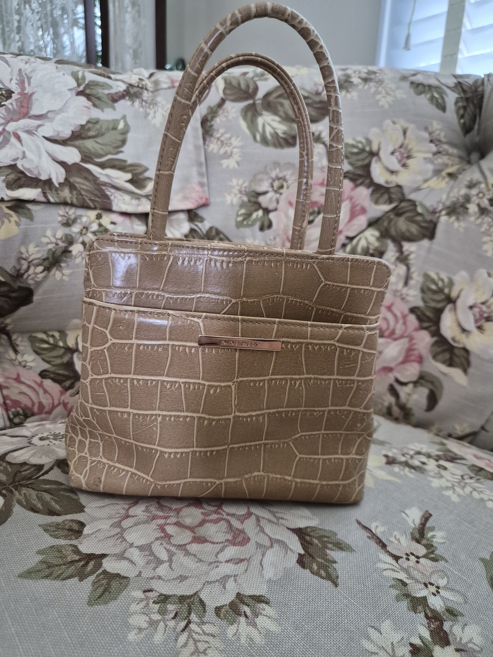 Nine West Taupe Croc-Embossed Mini Tote